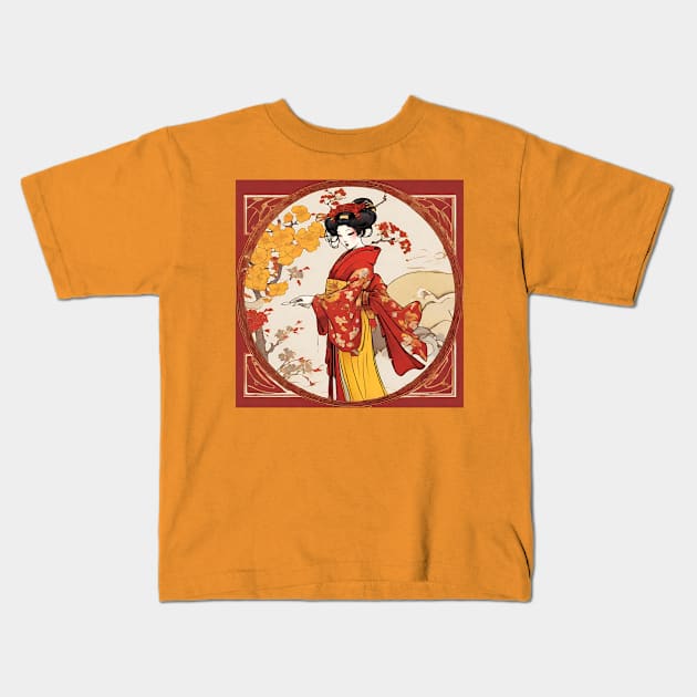 Geisha in Red Kids T-Shirt by Pearla Arts